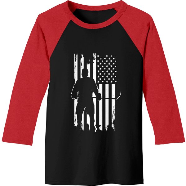 American Flag Hockey Apparel Hockey Baseball Tee-image
