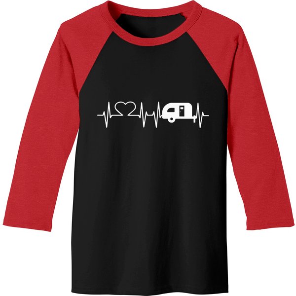 Cute Heartbeat Camper Baseball Tee Camping Campfire Lovers Gift-image