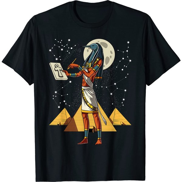 Thoth Egyptian God Ancient Egyptian Pyramids Ankh Symbol T-Shirt-image