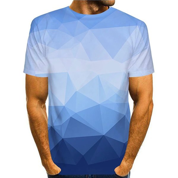 Tee T Shirt 3D Graphic Prints Geometry Short Sleeve Daily Tops Casual Designer Big And Tall Blue-image