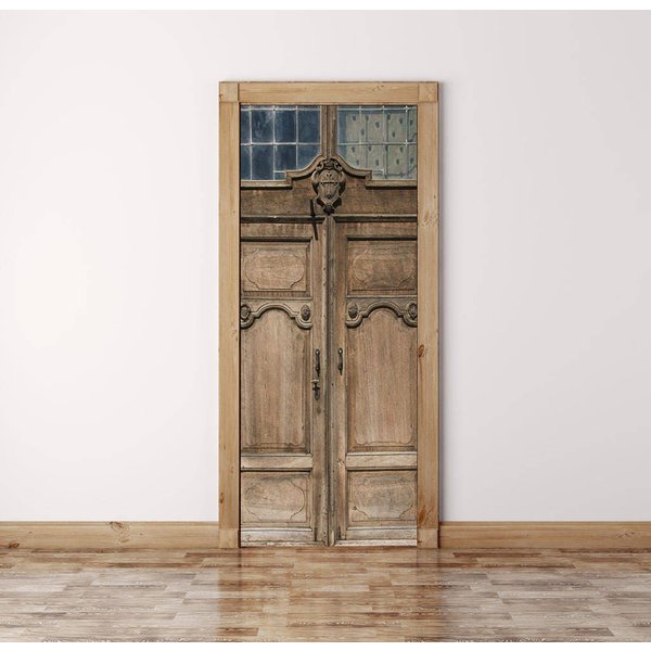Old Door Mural, Self Adhesive Door Decal Stickers-image
