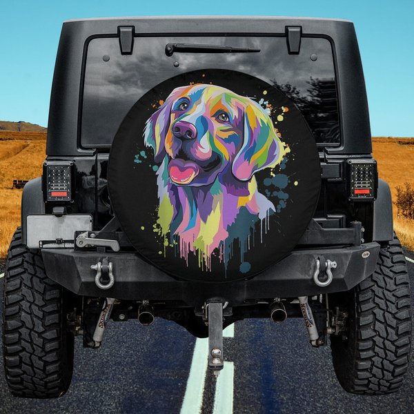 Golden Retriever Dog Face Watercolor Colorful Pop Splash Art Spare Tire Cover-image