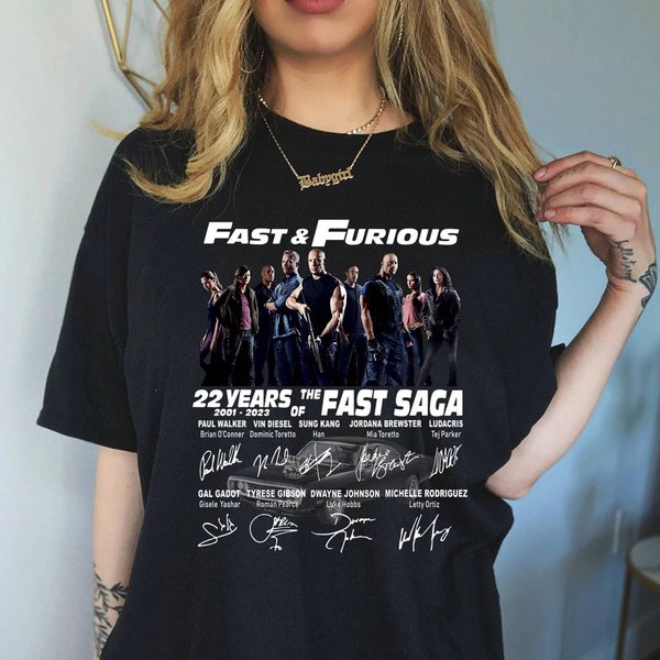 Fast And Furious Shirt 22 Years Of The Fast Saga 2001 2023 Signature Shirt-image