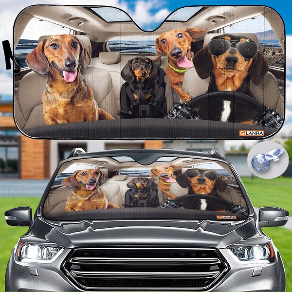 Dachshund Family Car Sunshade, Dog Car Sun Shade,-image