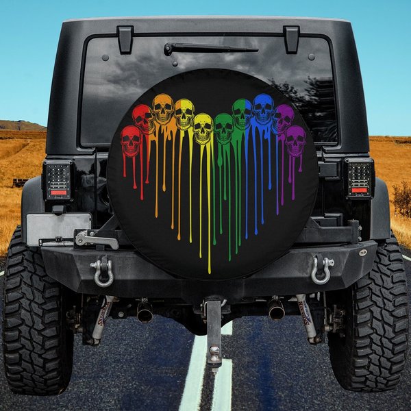 Lgbt Gay Pride Rainbow Flag Skull Heart Spare Tire Cover-image