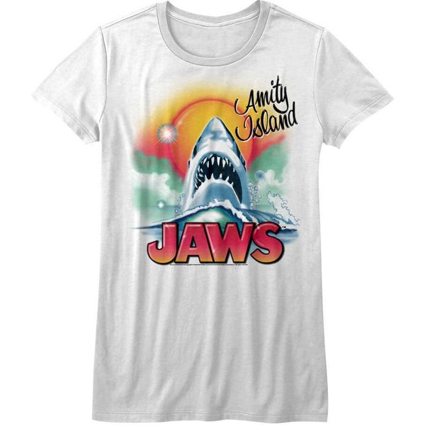 Jaws Women's T-Shirt | Amity Island Beach Shark Airbrush Graffiti White-image