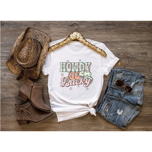 Howdy Go Lucky,Western St Patricks Day Shirt-image