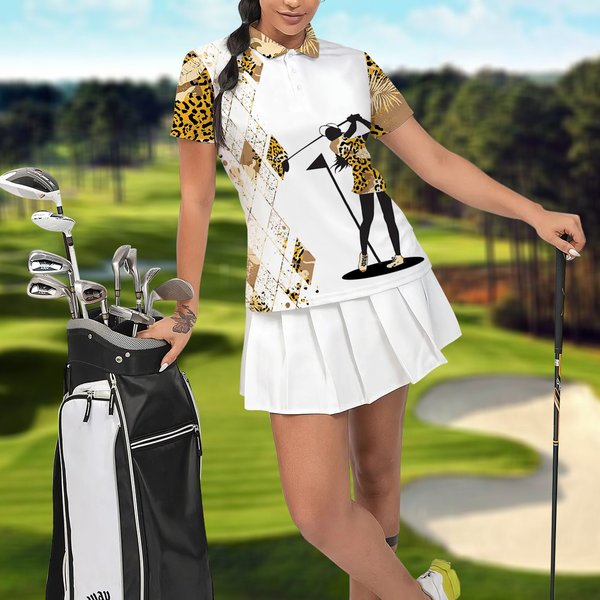 Golf Polo Shirt, Leopard Women Golf Shirt,-image