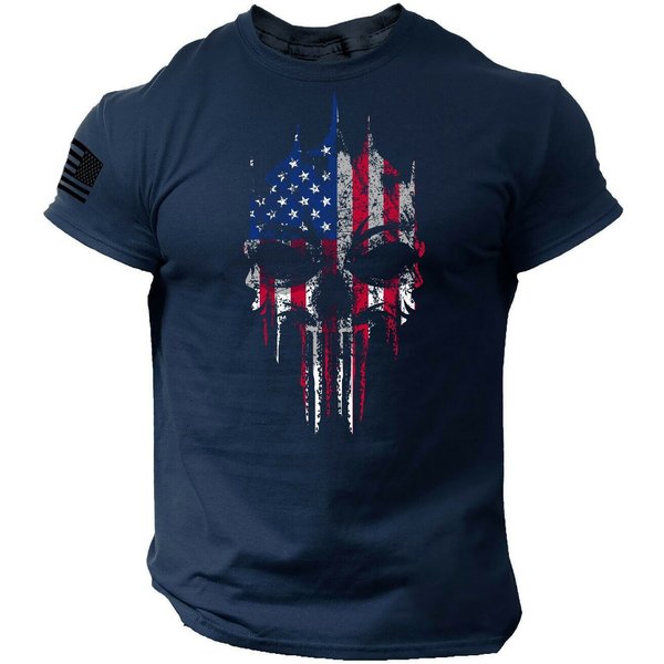 Skull Usa Flag T-Shirt Usa Warrior Flag Military Punisher Patriotic Skull Gym 3D T-Shirt-image