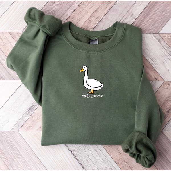 Embroidered Silly Goose Sweatshirt, Embroidered Goose Sweatshirt-image
