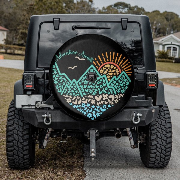 Adventure Awaits Spare Tire, Nature Hiking Camping Tire Cover-image