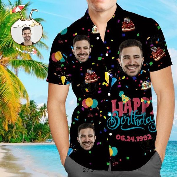 Custom Face Happy Birthday Hawaiian Shirt-image