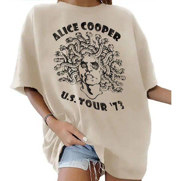 Alice Cooper Medusa Usa Tour 1973 Unisex T Shirt Boxy Oversized Tee-image