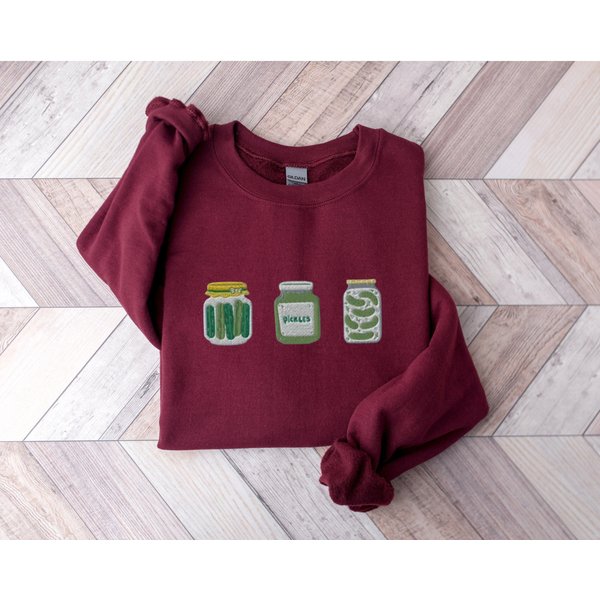 Embroidered Pickle Jar Sweatshirt, Pickle Sweatshirt-image
