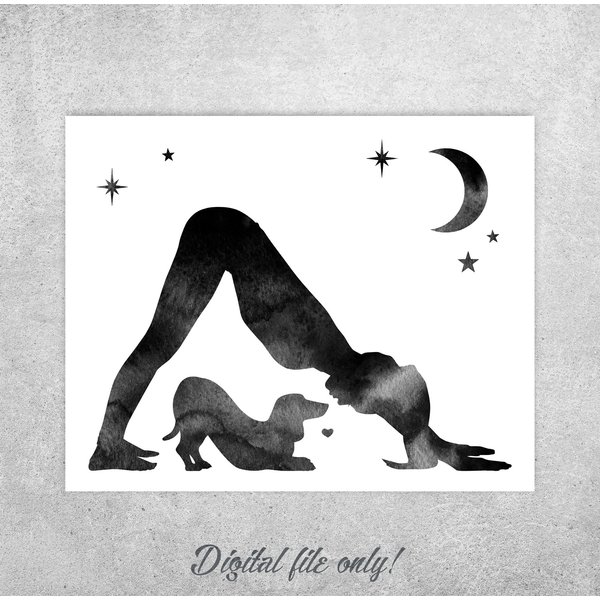 Yoga Poses With Dachshund Wall Art Downloadable Print