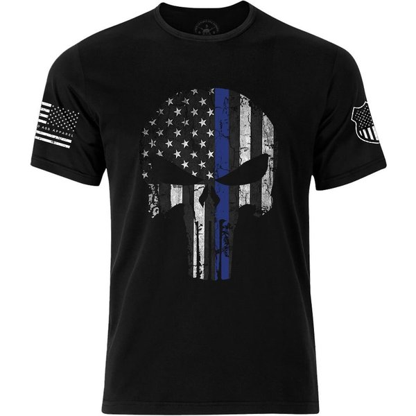 Punisher Skull Thin Blue Line T-Shirt | Patriotic Skull American Flag 3D T-Shirt-image