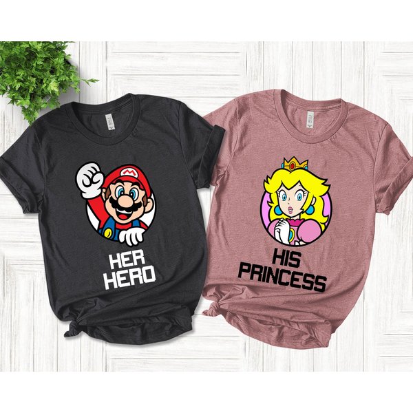 Her Hero And His Princess Matching Couples Shirt/Super Mario Valentines Day Shirt-image