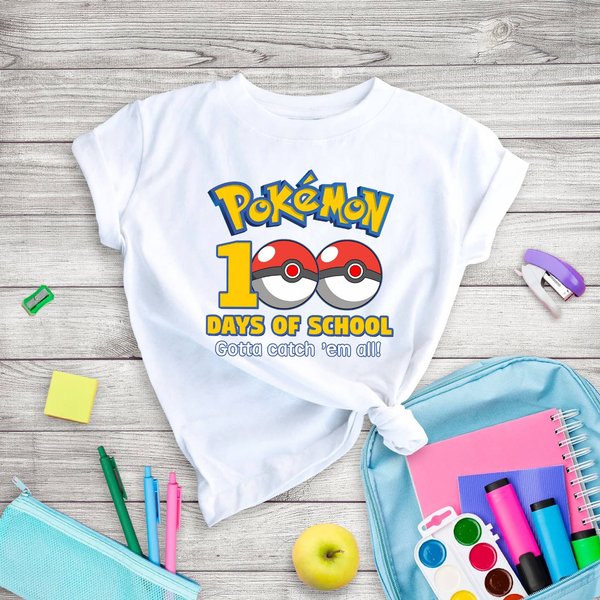 Poke Ball 100 Days Of School Shirt Gotta Catch Them All Shirt-image
