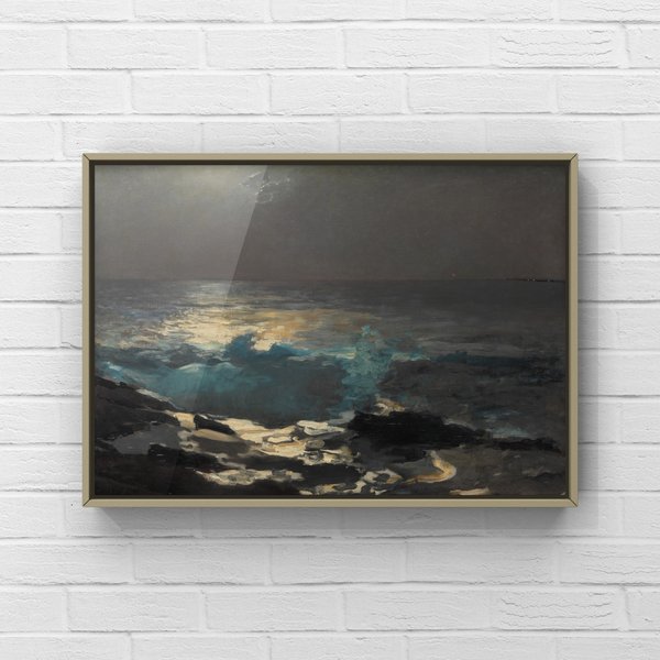 Moonlight Moon On The Sea Coastal Vintage Poster, Moonlight Art Print, Home Decoration-image