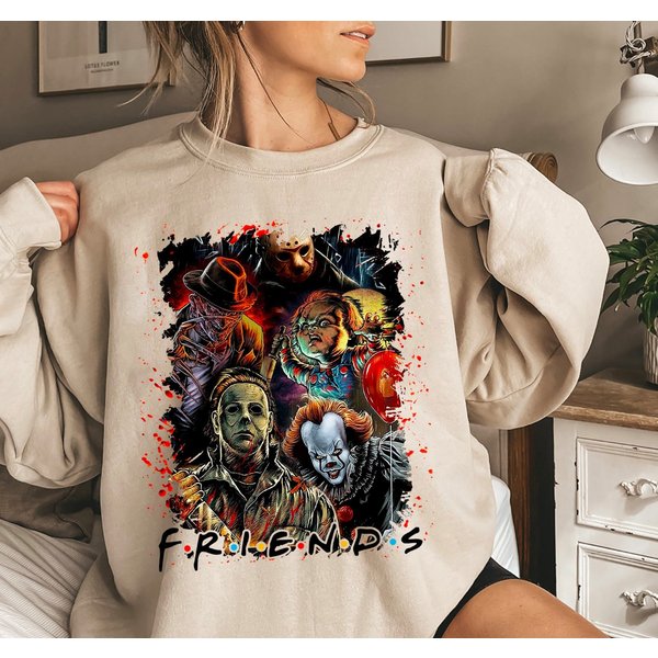 Vintage Horror Movie Characters Sweatshirt, Scary Horror Movie Sweatshirt-image