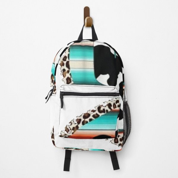 Funny Serape Cow Print Cactus Leopard Print Turquoise Backpack-image