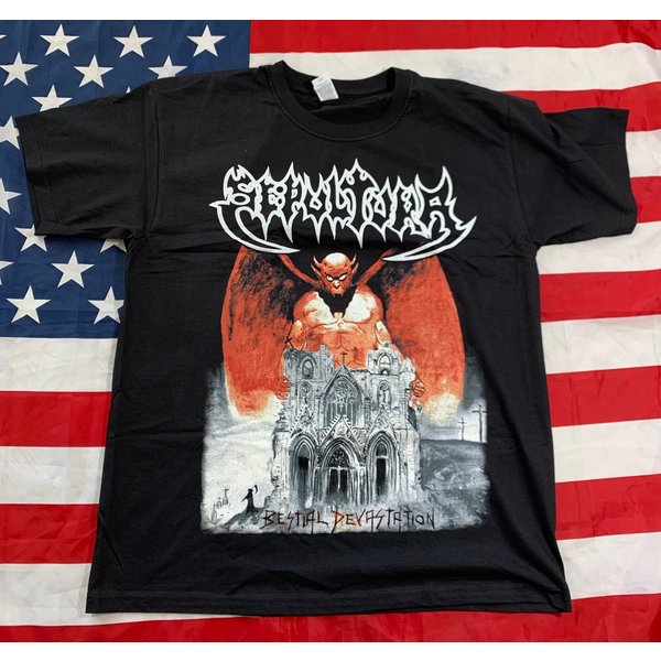 Sepultura Bestial Devastation Vintage Print T Shirt-image
