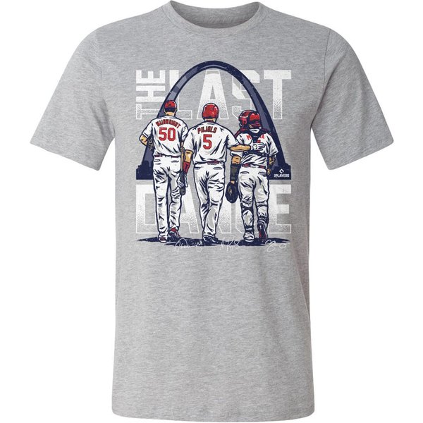 Adam Wainwright Men's Cotton T-Shirt - St. Louis Baseball Adam Wainwright Albert Pujols & Yadier Molina St. Louis Last Dance Wht-image