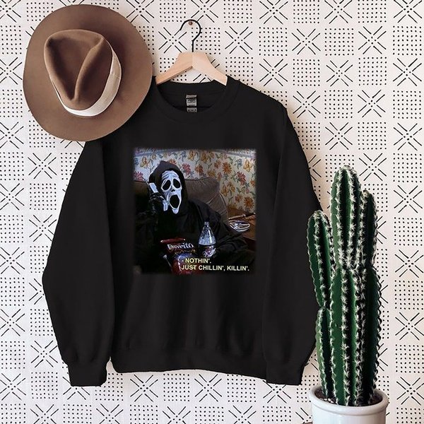 Nothin' Chillin Killin Horror Sweatshirt, Let's Watch Scary Movies-image