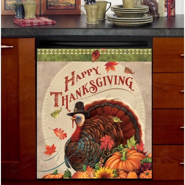 Autumn Vintage Happy Thanksgiving Turkey Dishwasher Cover-image