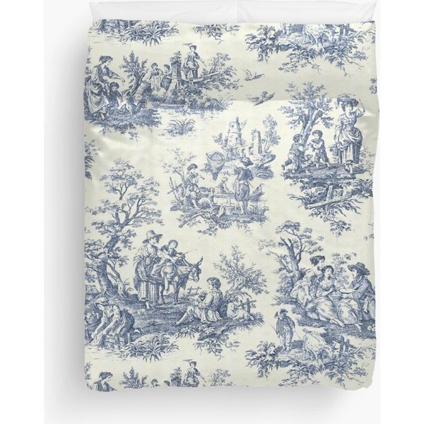 Powder Blue French Toile Picnic Designs Duvet Cover