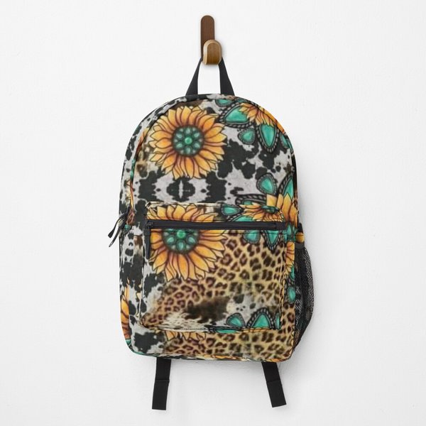Sunflower Turquoise Cow Print Backpack-image