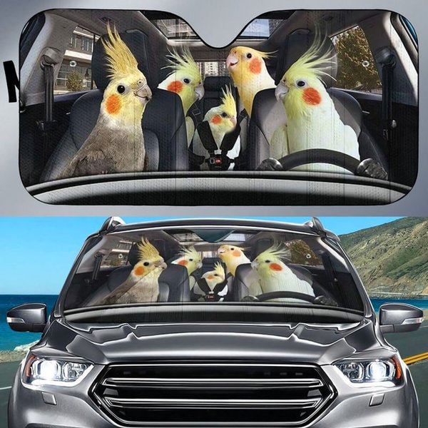 Family Cockatiel Driving Car Windshield Sunshade Car Sunshade-image