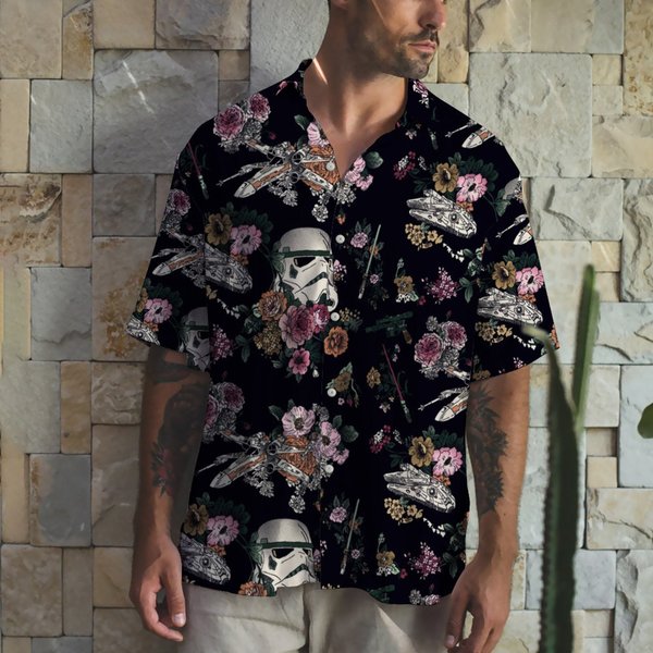 3D Tropical Floral Stormtrooper Button Shirt Tropical Hawaiian Shirt-image