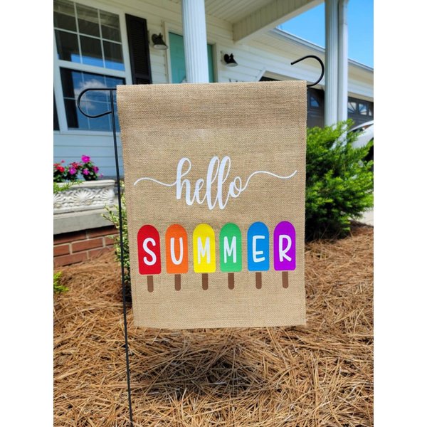 Hello Summer Burlap Flag-Popsicles-Garden Decor-Garden Flag-image