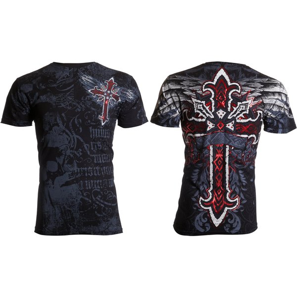Archaic 3D T-Shirt Red Flag Cross Wings Biker-image