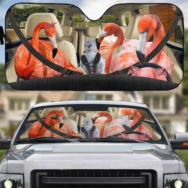 Flamingo Family Car Sun Shade, Car Sun Shade-image