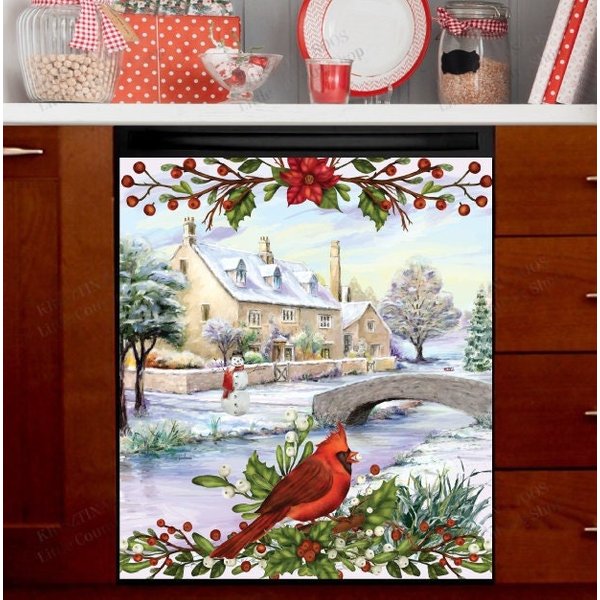 Cozy Riverside Home And Cardinal Dishwasher Cover-image