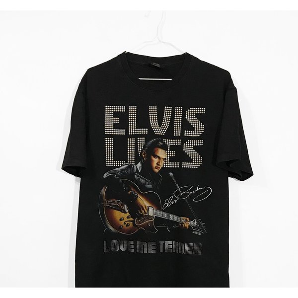 Vintage Elvis Presley Love Me Tender T-Shirt Rare Rock And Roll Pop Rockabilly Country Blues Band Tee-image