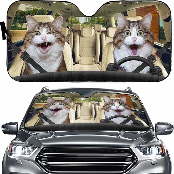 Car Sun Shade Funny Cat Animal Driver-image
