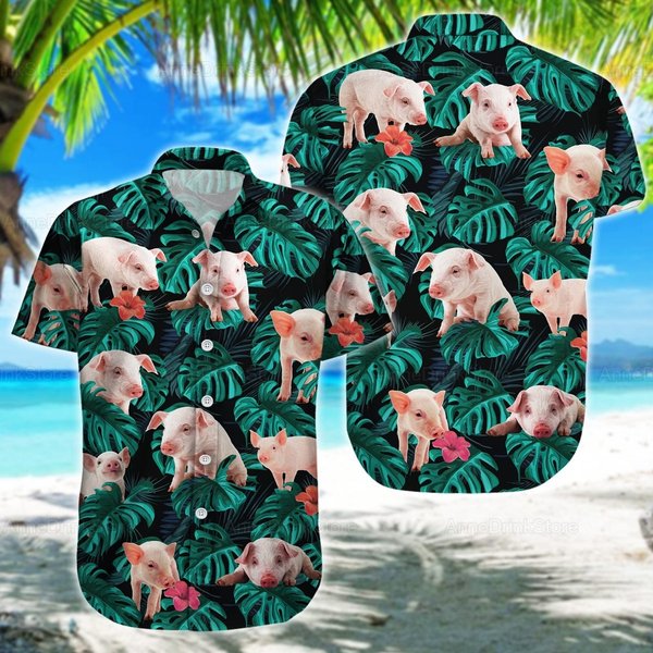 Pig Lovers Hawaiian Button Up Shirt-image