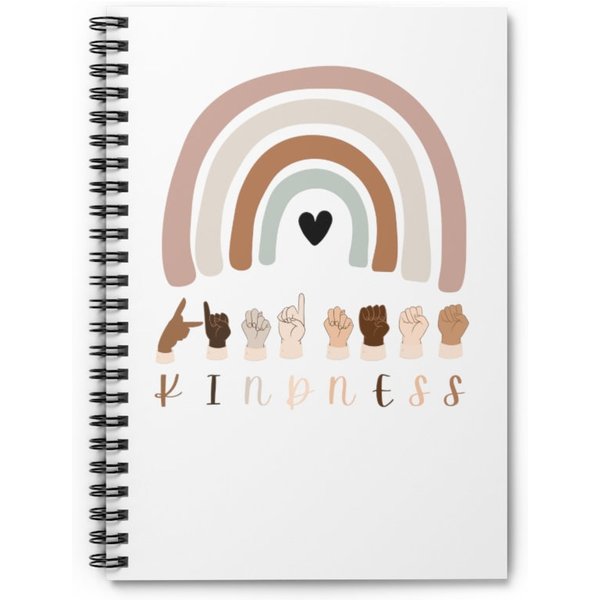 Kindness In Asl Rainbow, Sign Language Kindness Spiral Notebook - Ruled Line-image