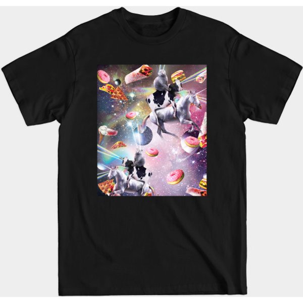 Space Cat Cow Unicorn Riding, Rainbow Laser Eyes - Space Cat Cow Unicorn Riding Rainbow L - T-Shirt-image