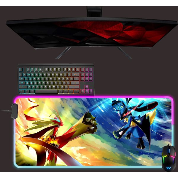 Pokemon Led Mouse Mat, Lucario Vs Brasegali Rgb Mouse Pad, Gift For Gamer-image
