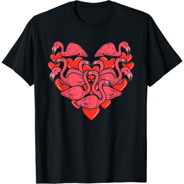 Heart Shaped Flamingos Bird Men Women Cute Valentines Day T-Shirt-image