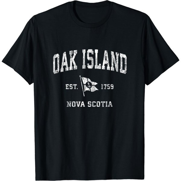 Oak Island Canada Vintage Nautical Boat Anchor Flag Sports T-Shirt-image