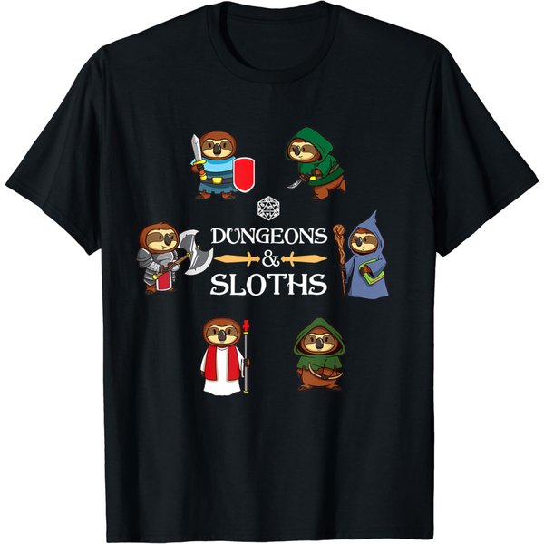 Dungeons And Sloths Shirt Rpg D20 Dragons Slayer Gamers Gift T-Shirt-image
