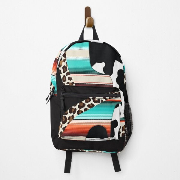 Funny Serape Cow Print Cactus Leopard Print Turquoise Backpack-image