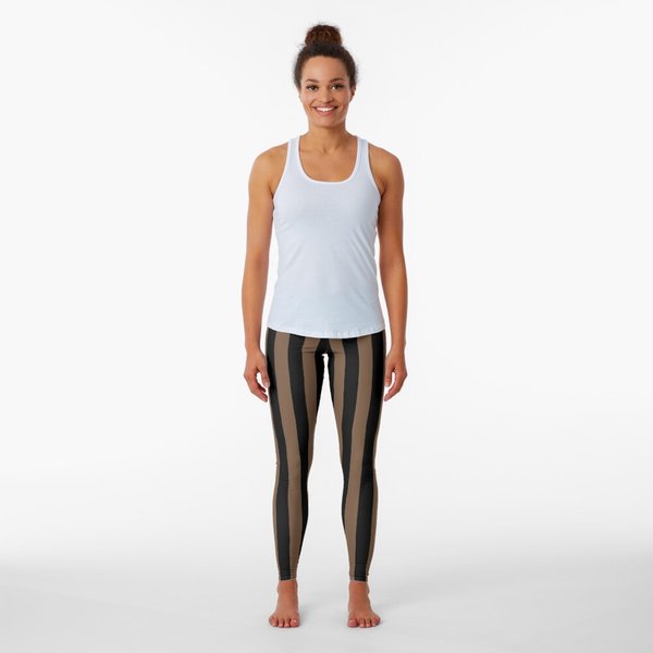 Coffee Brown And Black Vertical Stripes Leggings-image