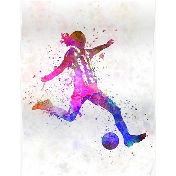 Girl Playing Soccer Football Player Silhouette Premium Matte Vertical Poster-image