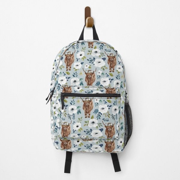 Highland Cow With Flowers Backpack-image
